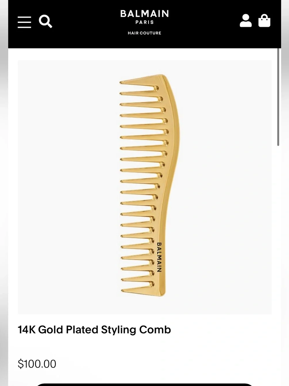 Balmain Metallic Gold Wide Tooth Styling Comb